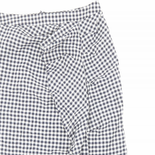 Topshop Womens Blue Check Cotton Straight & Pencil Skirt Size 12 Zip - Asymmetric Gingham Ruffle
