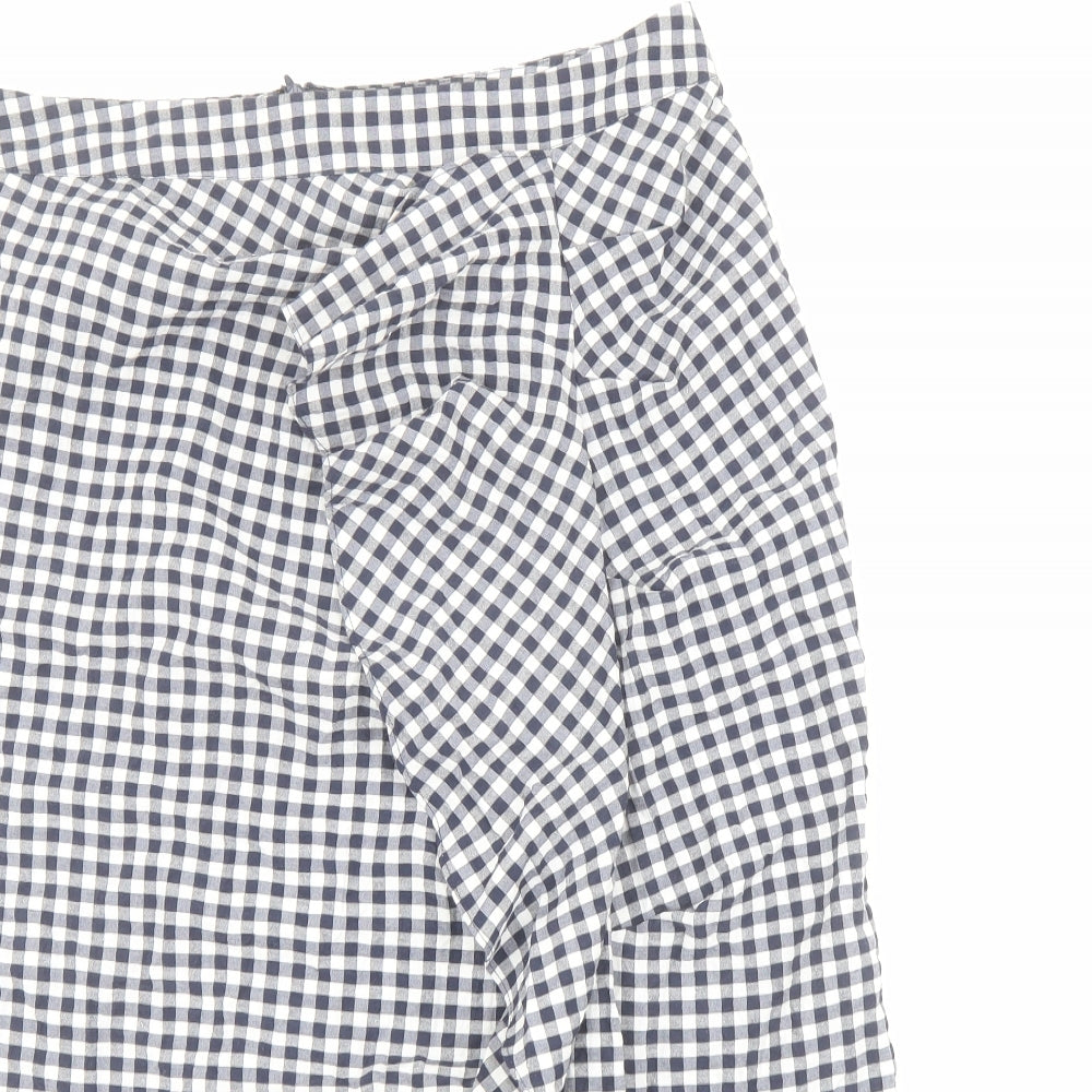 Topshop Womens Blue Check Cotton Straight & Pencil Skirt Size 12 Zip - Asymmetric Gingham Ruffle