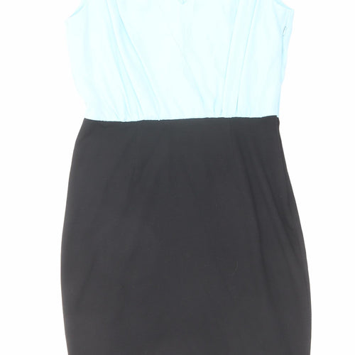 M&Co Womens Blue Polyester Pencil Dress Size 12 V-Neck Zip