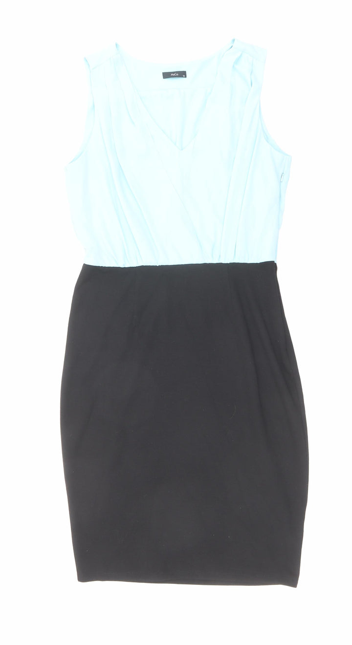 M&Co Womens Blue Polyester Pencil Dress Size 12 V-Neck Zip