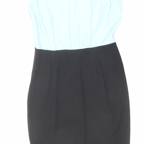 M&Co Womens Blue Polyester Pencil Dress Size 12 V-Neck Zip