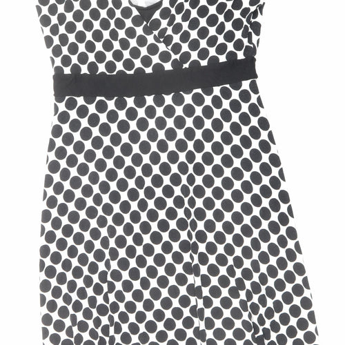 BHS Womens White Polka Dot Viscose Shift Size 14 V-Neck Pullover