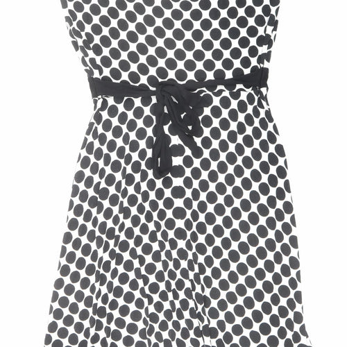BHS Womens White Polka Dot Viscose Shift Size 14 V-Neck Pullover