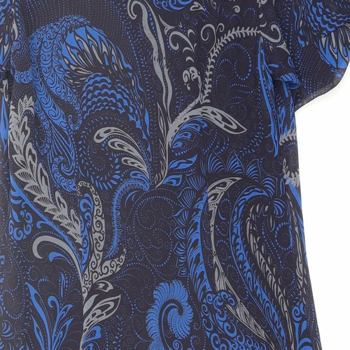 Marks and Spencer Womens Blue Geometric Polyester A-Line Size 10 Round Neck Zip - Sequin Detail