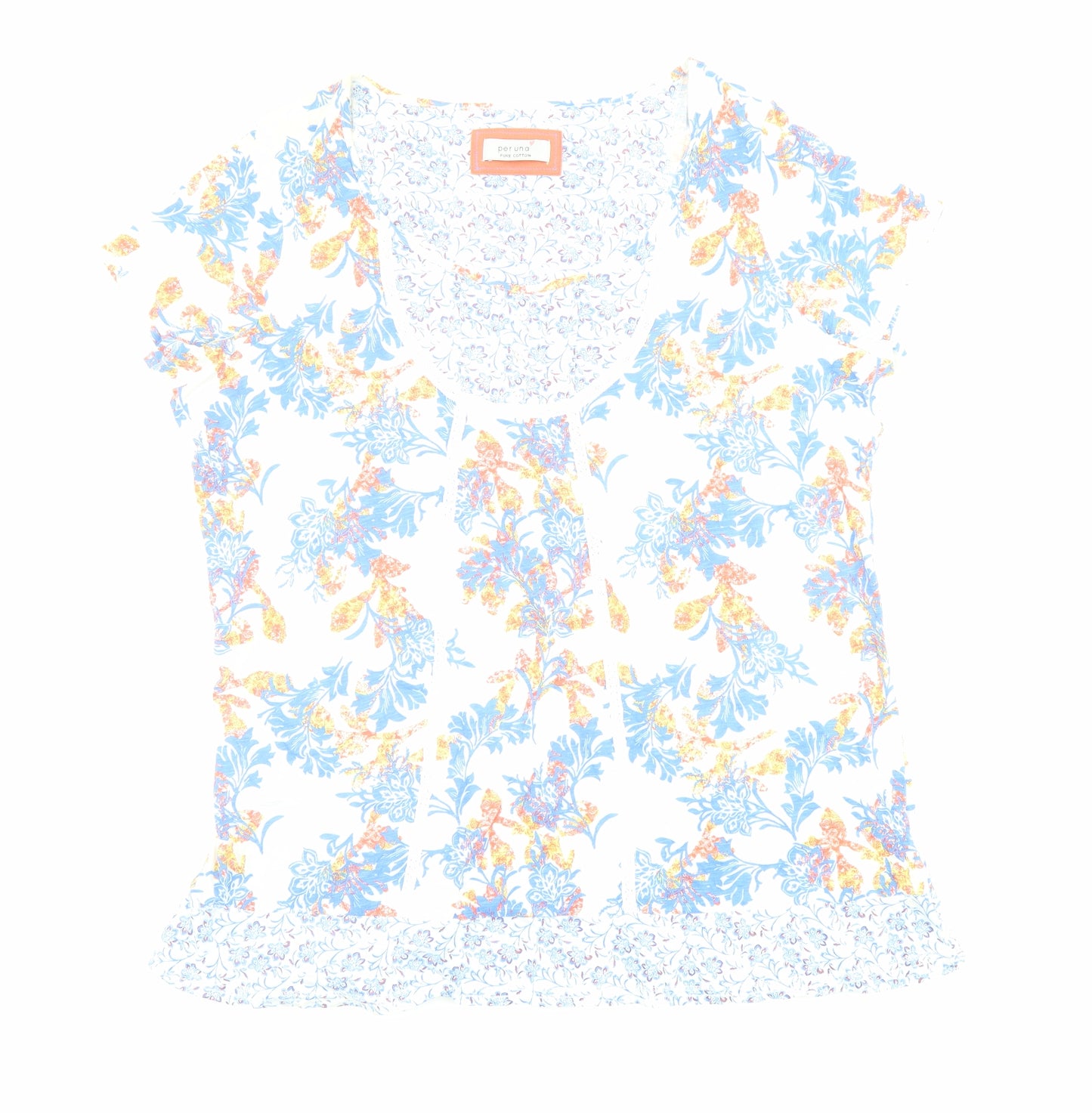 Per Una Womens Ivory Floral Cotton Basic T-Shirt Size 22 Scoop Neck