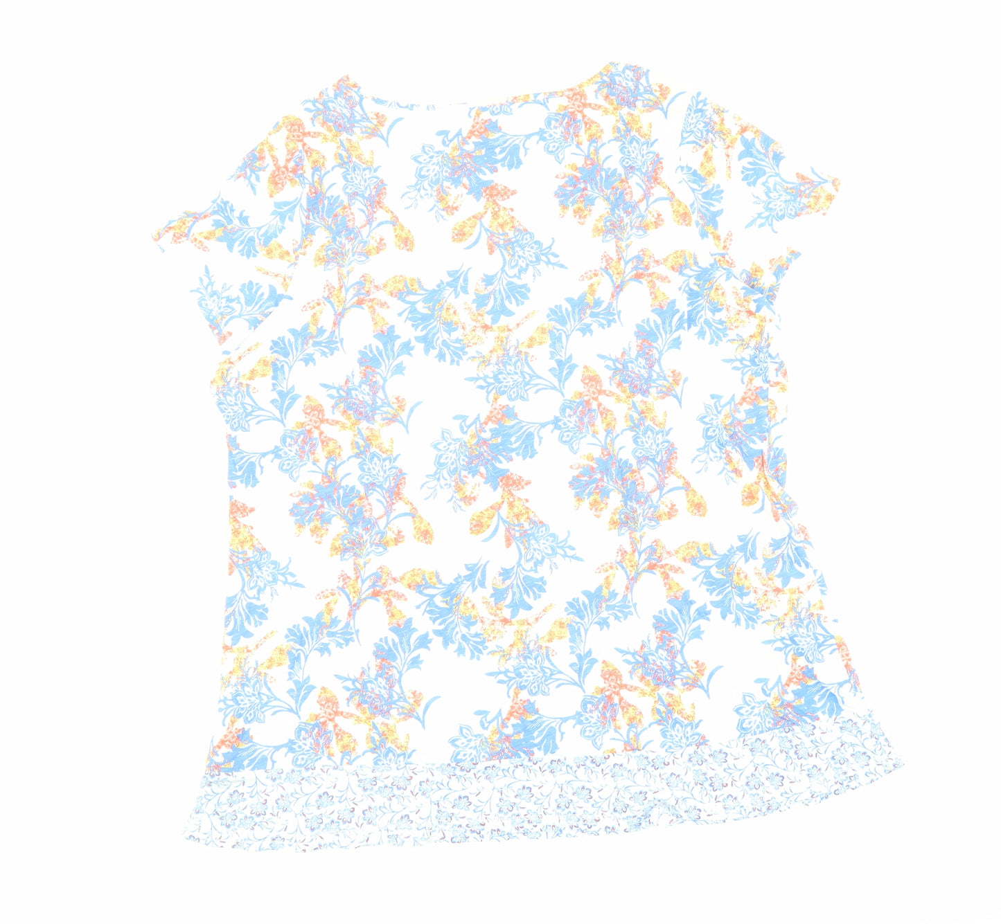 Per Una Womens Ivory Floral Cotton Basic T-Shirt Size 22 Scoop Neck