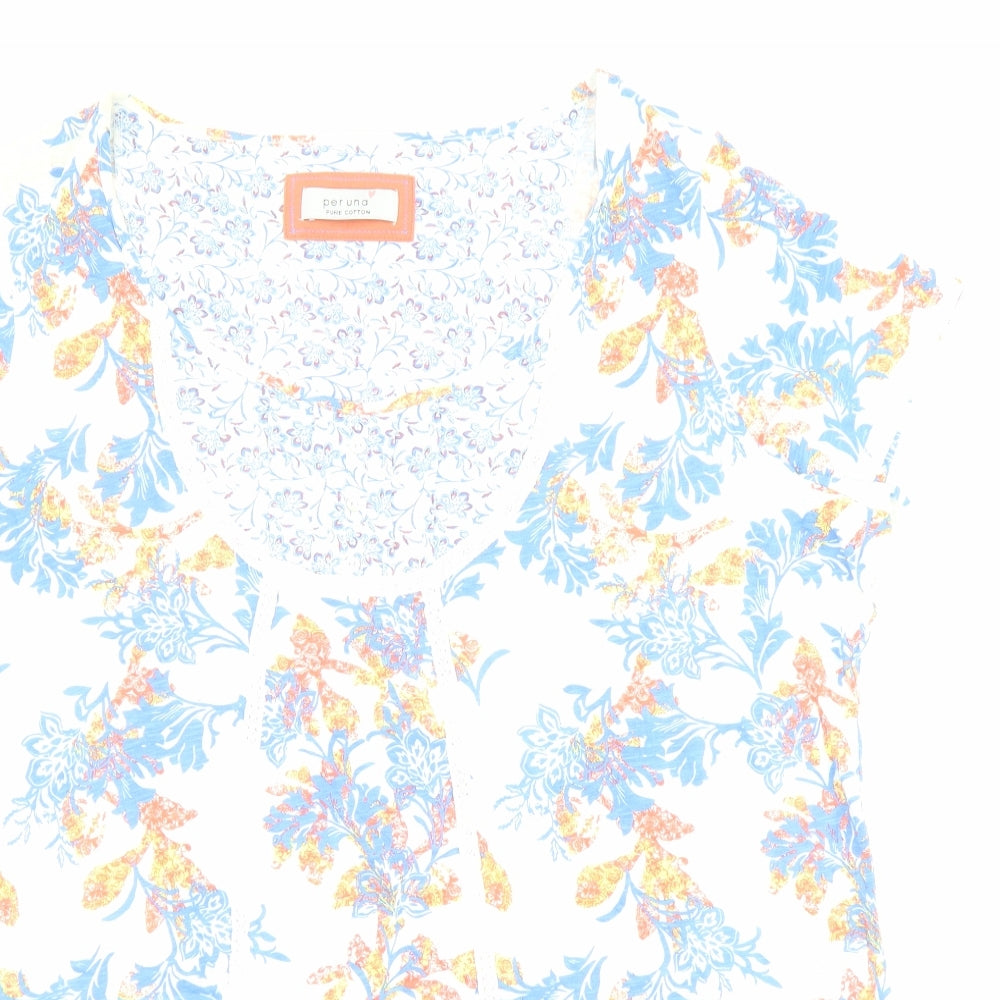 Per Una Womens Ivory Floral Cotton Basic T-Shirt Size 22 Scoop Neck