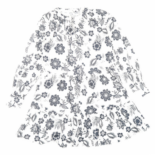 Glamorous Womens White Floral Cotton A-Line Size 6 V-Neck Pullover