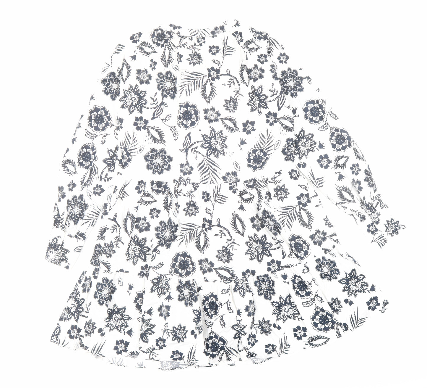 Glamorous Womens White Floral Cotton A-Line Size 6 V-Neck Pullover