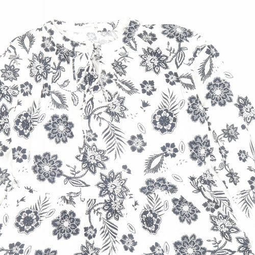 Glamorous Womens White Floral Cotton A-Line Size 6 V-Neck Pullover