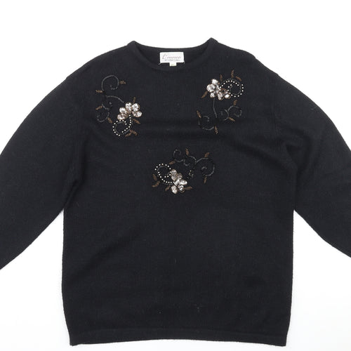 Emerica Womens Black Round Neck Acrylic Pullover Jumper Size 6 - Embellished design on front