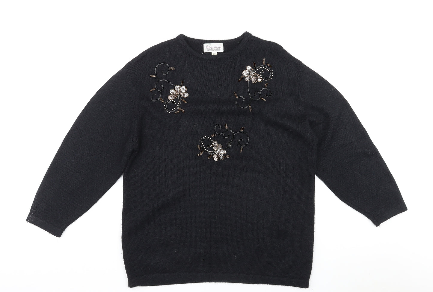 Emerica Womens Black Round Neck Acrylic Pullover Jumper Size 6 - Embellished design on front