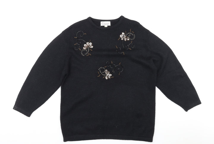 Emerica Womens Black Round Neck Acrylic Pullover Jumper Size 6 - Embellished design on front