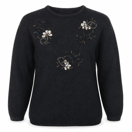 Emerica Womens Black Round Neck Acrylic Pullover Jumper Size 6 - Embellished design on front