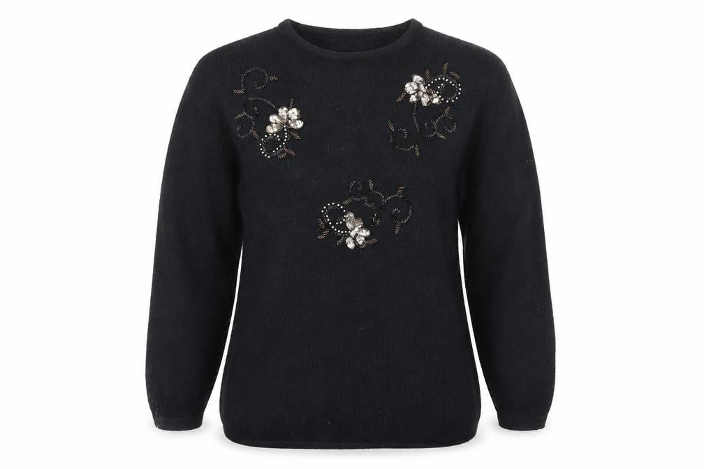 Emerica Womens Black Round Neck Acrylic Pullover Jumper Size 6 - Embellished design on front