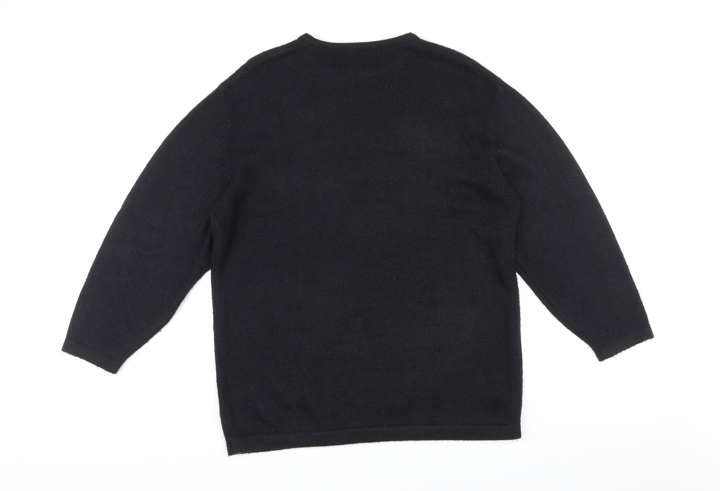 Emerica Womens Black Round Neck Acrylic Pullover Jumper Size 6 - Embellished design on front