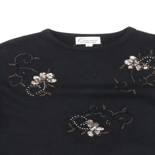Emerica Womens Black Round Neck Acrylic Pullover Jumper Size 6 - Embellished design on front