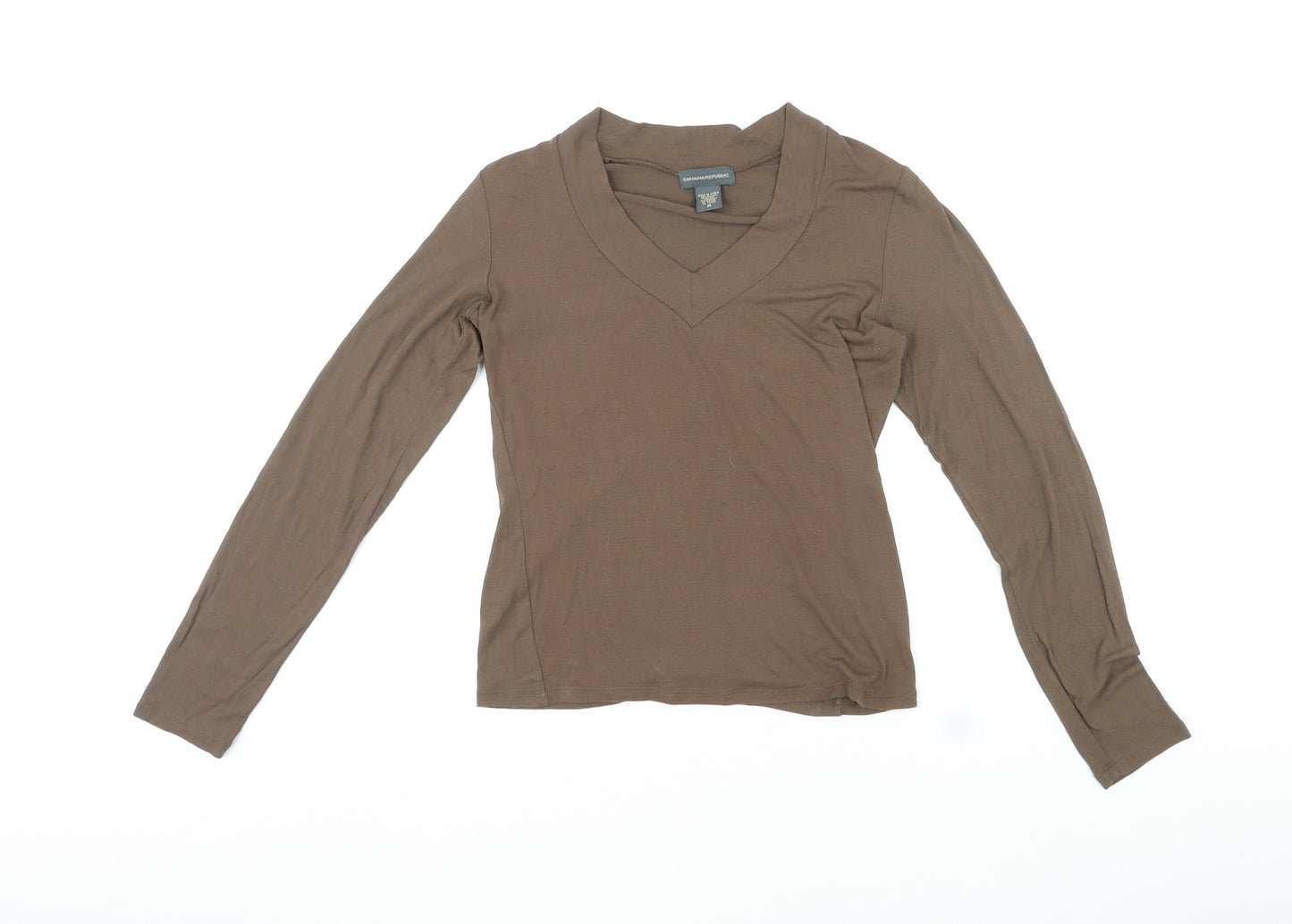 Banana Republic Womens Brown Viscose Basic T-Shirt Size M V-Neck