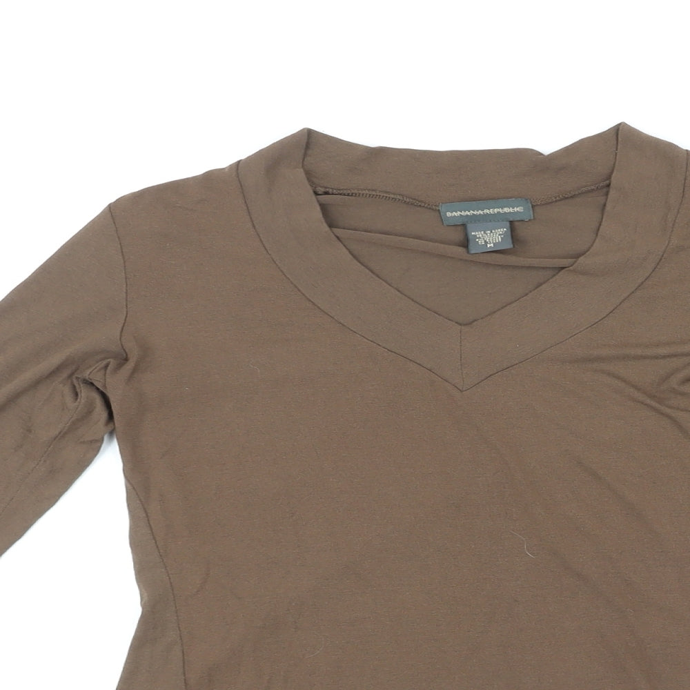Banana Republic Womens Brown Viscose Basic T-Shirt Size M V-Neck