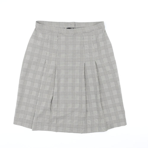 St Michael Womens Brown Plaid Polyester Pleated Skirt Size 18 Zip