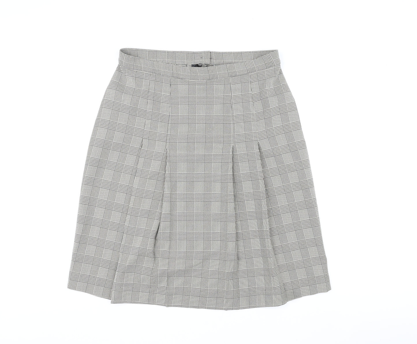 St Michael Womens Brown Plaid Polyester Pleated Skirt Size 18 Zip
