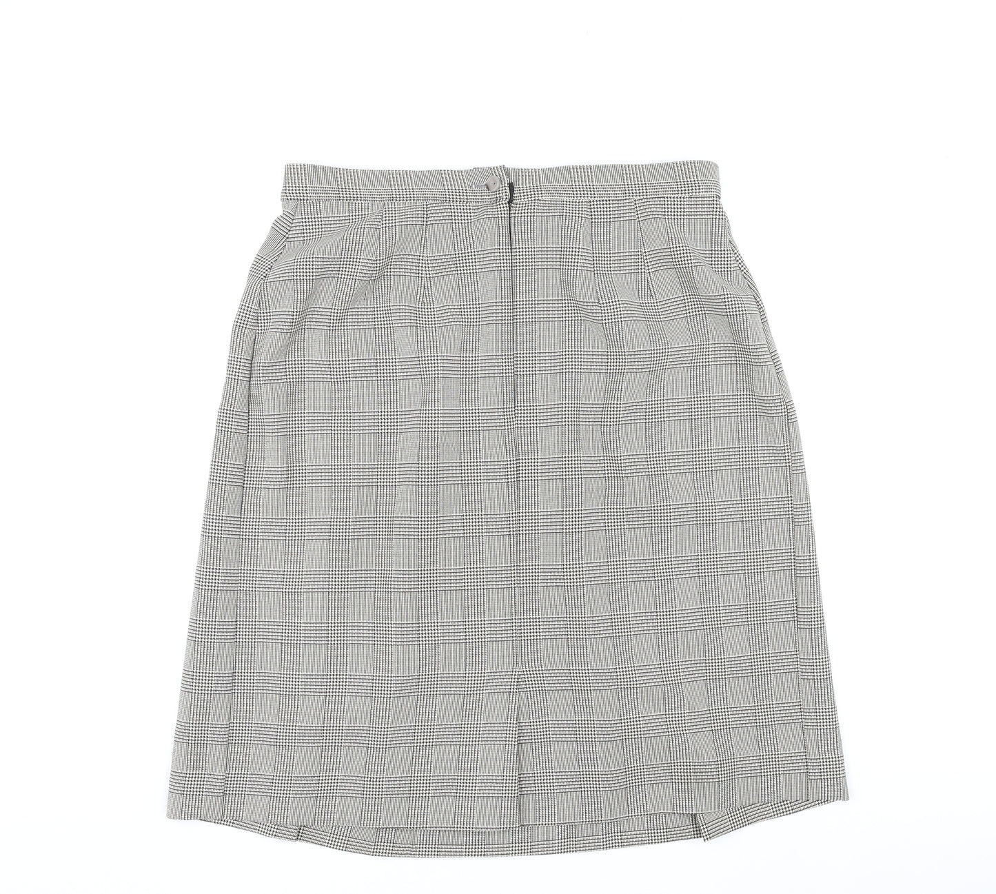St Michael Womens Brown Plaid Polyester Pleated Skirt Size 18 Zip