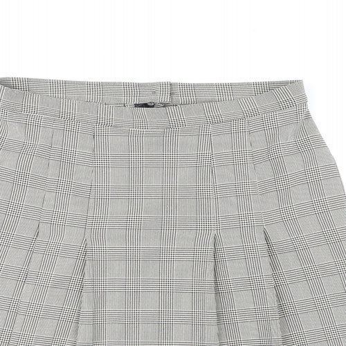 St Michael Womens Brown Plaid Polyester Pleated Skirt Size 18 Zip