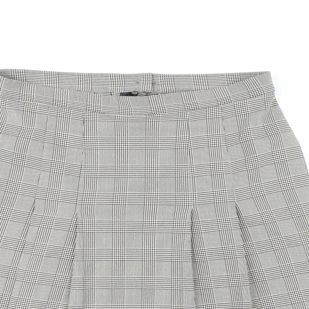 St Michael Womens Brown Plaid Polyester Pleated Skirt Size 18 Zip