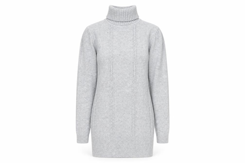 Front view of Silver Swan women’s grey roll neck acrylic jumper, size XL