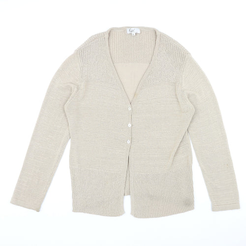 Klass Womens Beige V-Neck Nylon Cardigan Jumper Size XL