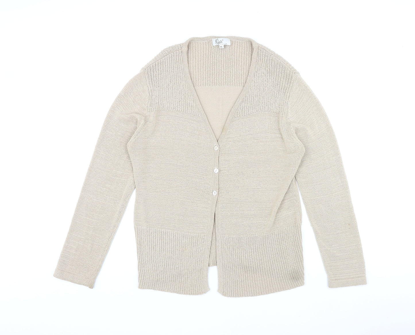 Klass Womens Beige V-Neck Nylon Cardigan Jumper Size XL