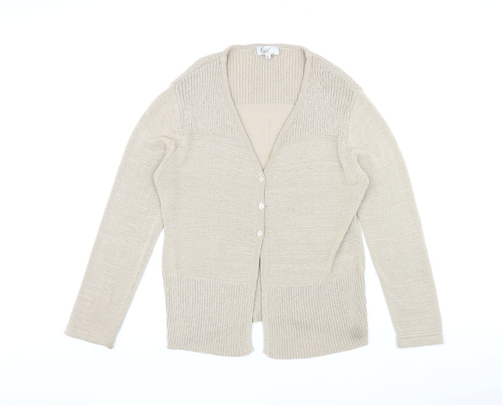 Klass Womens Beige V-Neck Nylon Cardigan Jumper Size XL