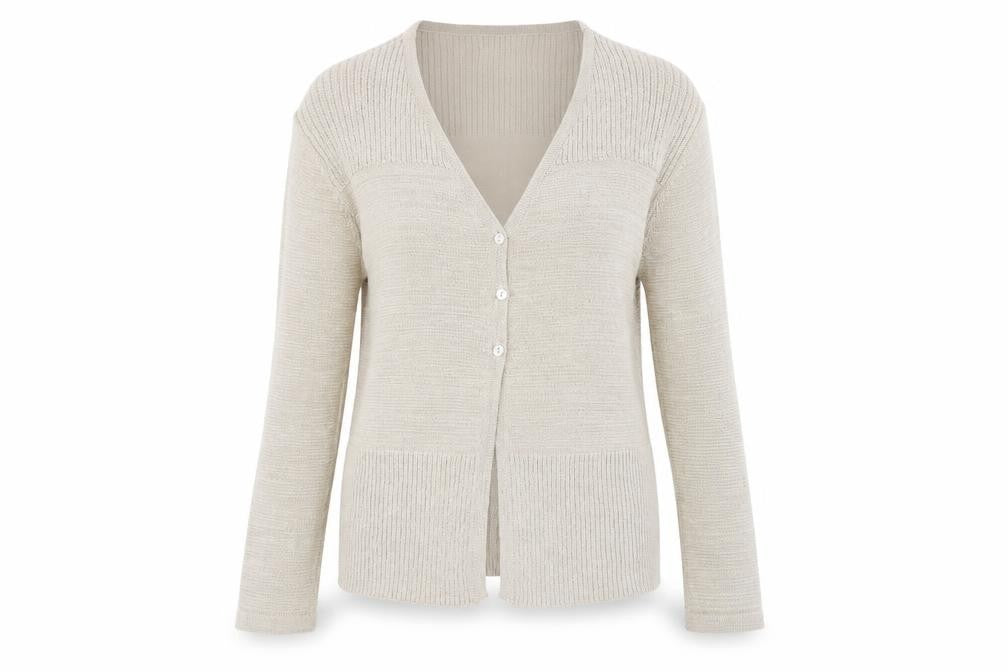 Klass Womens Beige V-Neck Nylon Cardigan Jumper Size XL