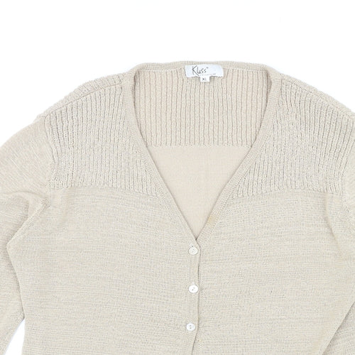 Klass Womens Beige V-Neck Nylon Cardigan Jumper Size XL