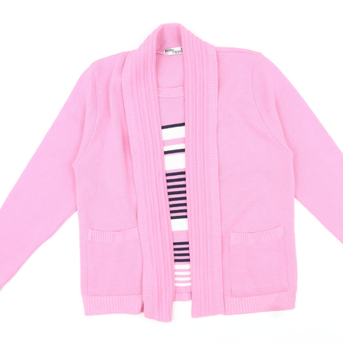 Hand to Hand Womens Pink Round Neck Striped Acrylic Pullover Jumper Size L - Twin Set