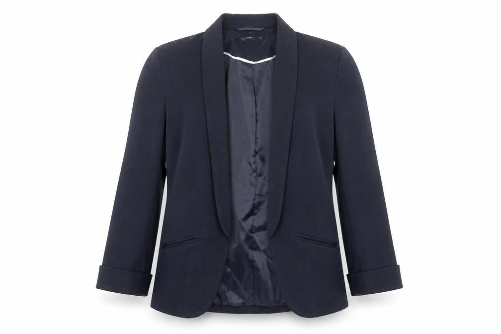 Front view of Miss Selfridge women’s blue jacket, size UK 10