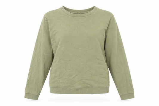 Front view of ASOS women’s green cotton pullover sweatshirt, size UK 6, pullover