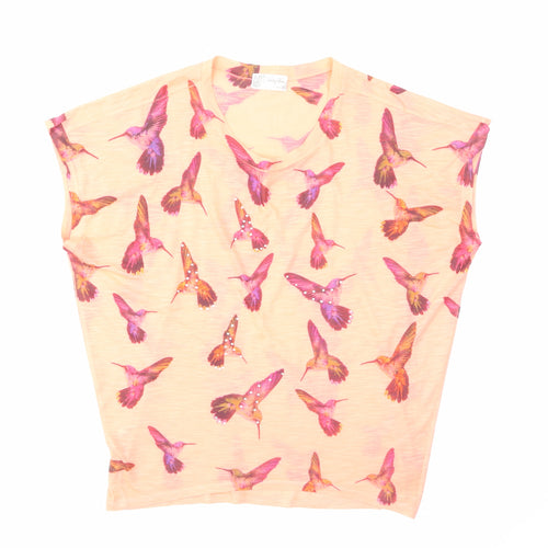 Voulez-Vous Womens Pink Geometric Polyester Basic T-Shirt Size S Scoop Neck - S/M, Oversized