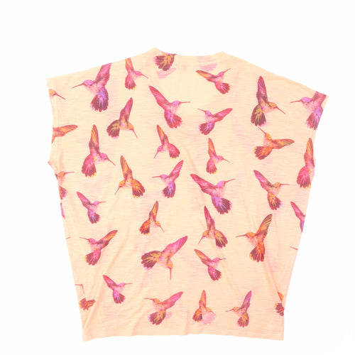 Voulez-Vous Womens Pink Geometric Polyester Basic T-Shirt Size S Scoop Neck - S/M, Oversized