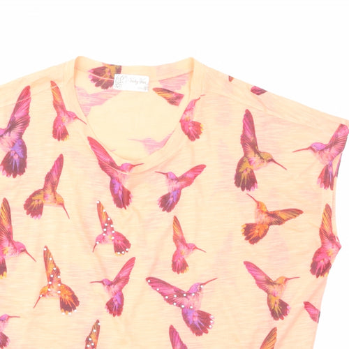 Voulez-Vous Womens Pink Geometric Polyester Basic T-Shirt Size S Scoop Neck - S/M, Oversized