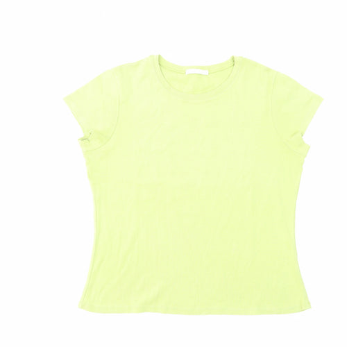 Marks and Spencer Womens Green Cotton Basic T-Shirt Size 16 Crew Neck