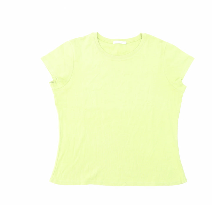 Marks and Spencer Womens Green Cotton Basic T-Shirt Size 16 Crew Neck