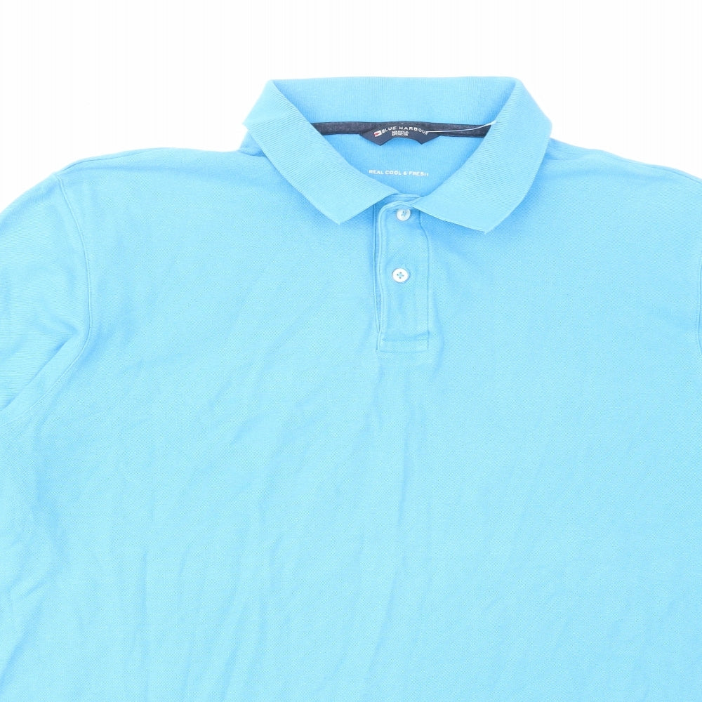 Blue Harbour Mens Blue Cotton Polo Size XL Collared Button