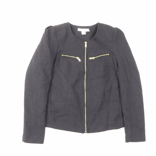 H&M Womens Blue Jacket Size 6 Zip - Zips, Pleated back