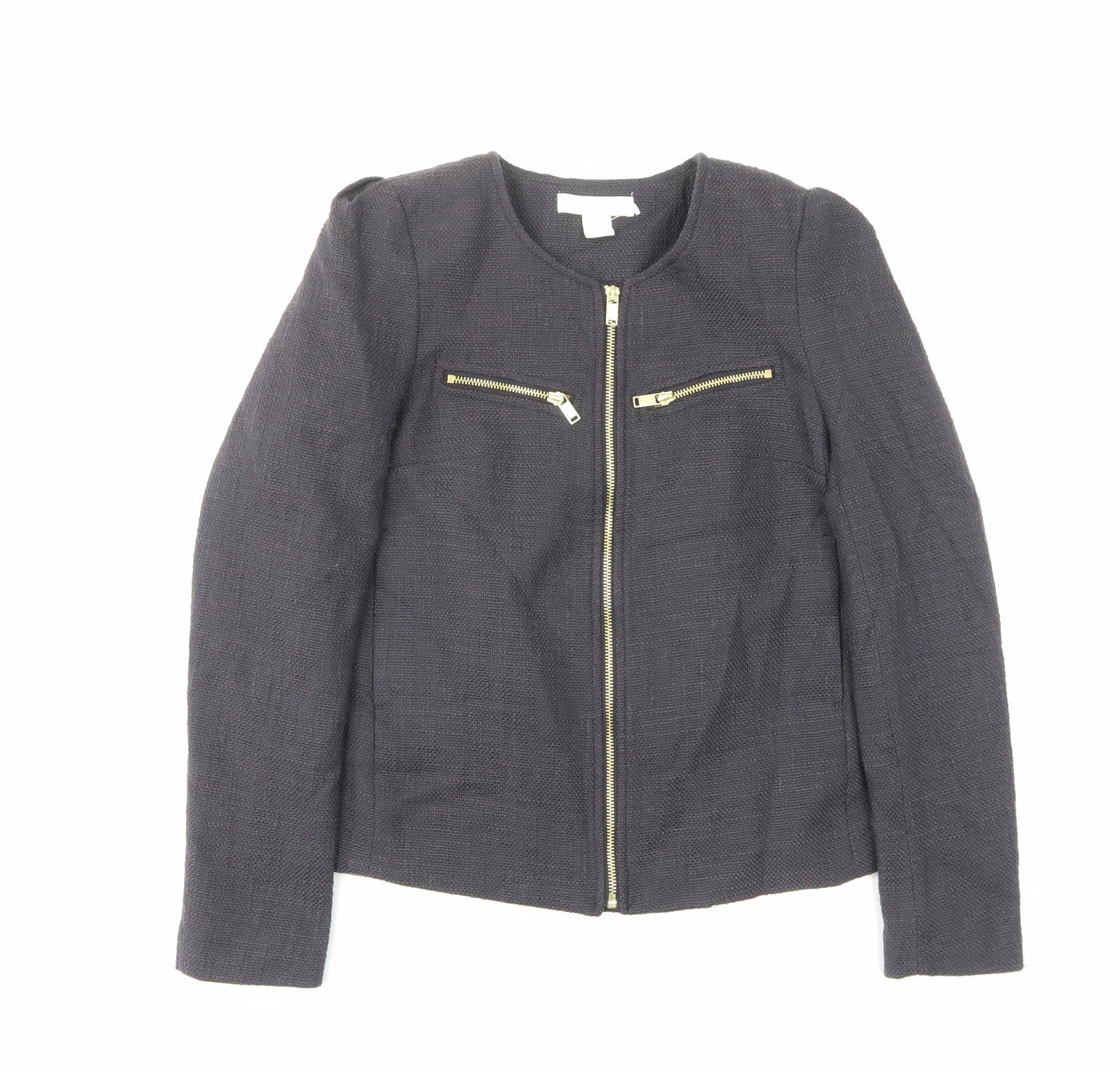 H&M Womens Blue Jacket Size 6 Zip - Zips, Pleated back