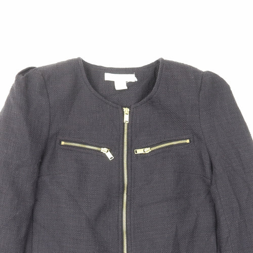 H&M Womens Blue Jacket Size 6 Zip - Zips, Pleated back