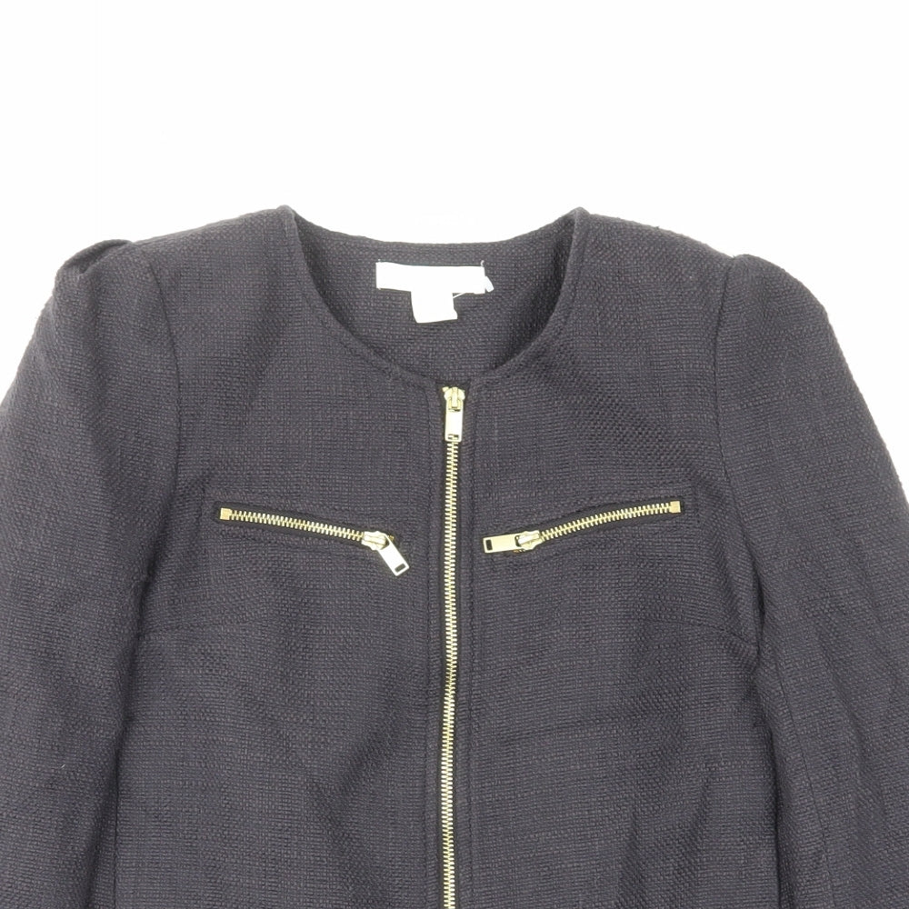 H&M Womens Blue Jacket Size 6 Zip - Zips, Pleated back
