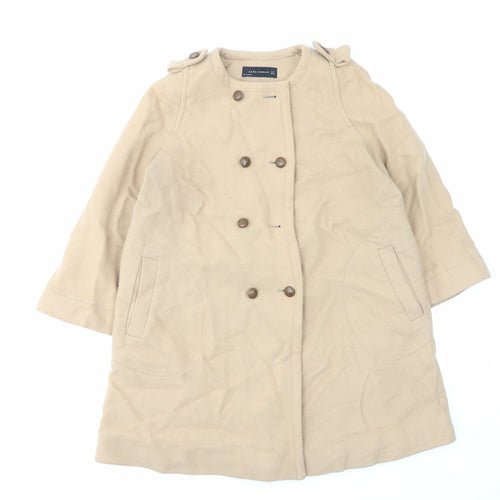 Zara Womens Beige Overcoat Coat Size S Button - Bows, Pockets