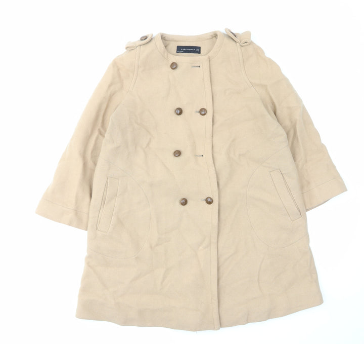 Zara Womens Beige Overcoat Coat Size S Button - Bows, Pockets