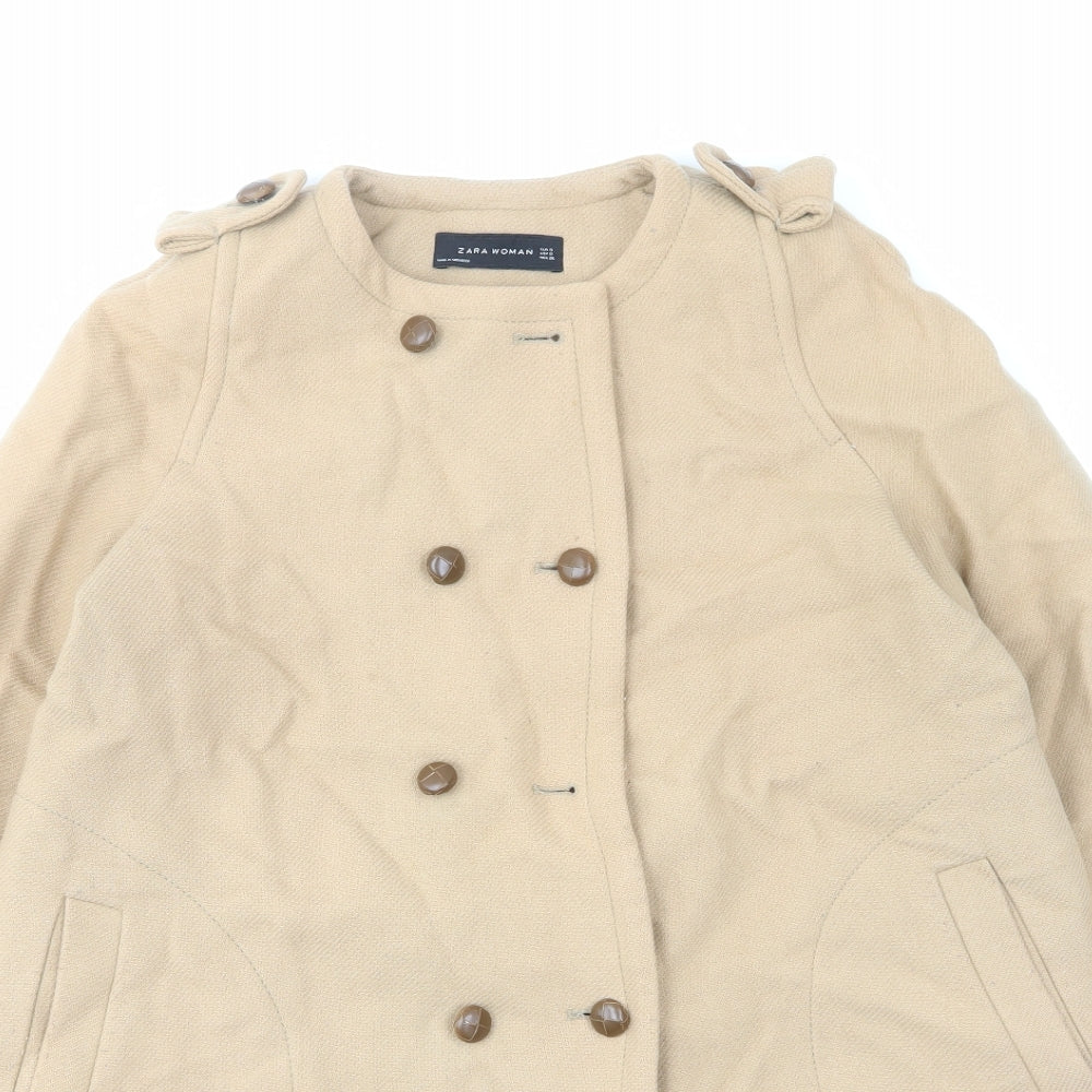 Zara Womens Beige Overcoat Coat Size S Button - Bows, Pockets